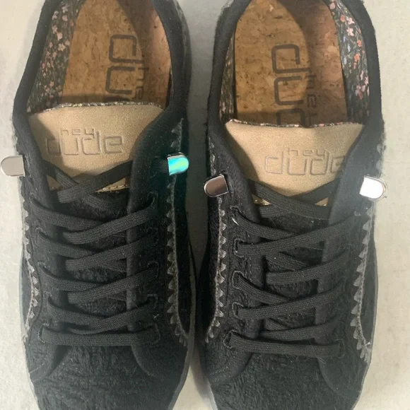 Hey Dude Karina Women's Black and Gray Sneakers With Gray Crochet Design - Picture 2 of 7